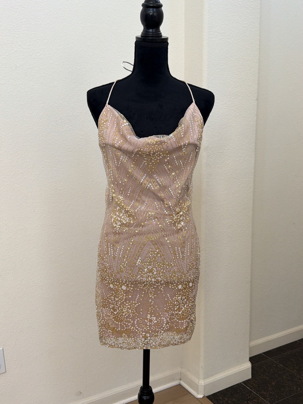 NWT Hello Molly Time Machine Champagne Gold Sequin Mini Dress XS